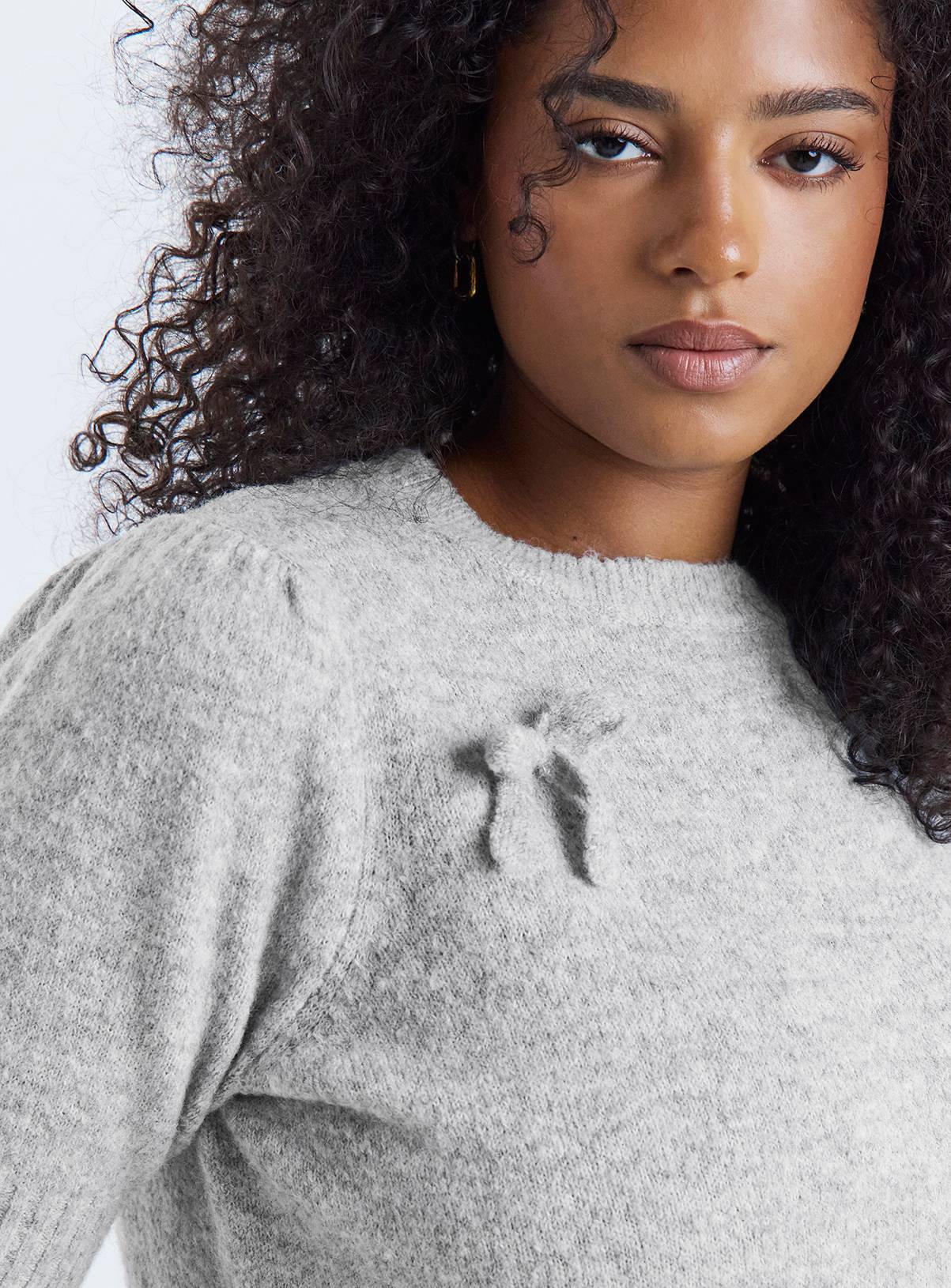 SIMPLY BE Short Sleeve Bow Jumper Grey 32-34 - Image 4