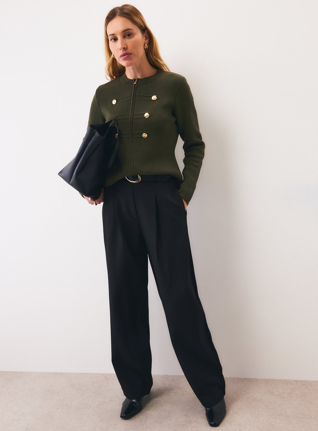 Khaki Knitted Military Jacket L - Image 2 thumbnail