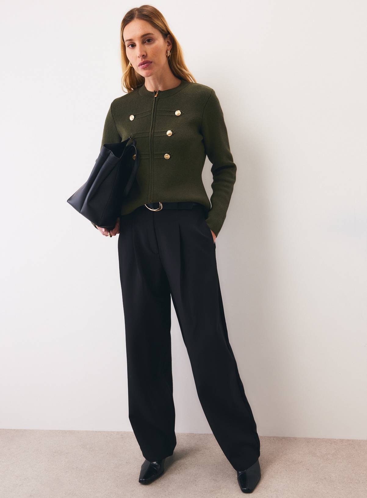 Khaki Knitted Military Jacket L - Image 2
