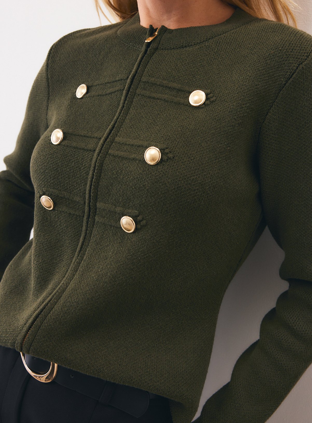 Khaki Knitted Military Jacket L - Image 3 thumbnail