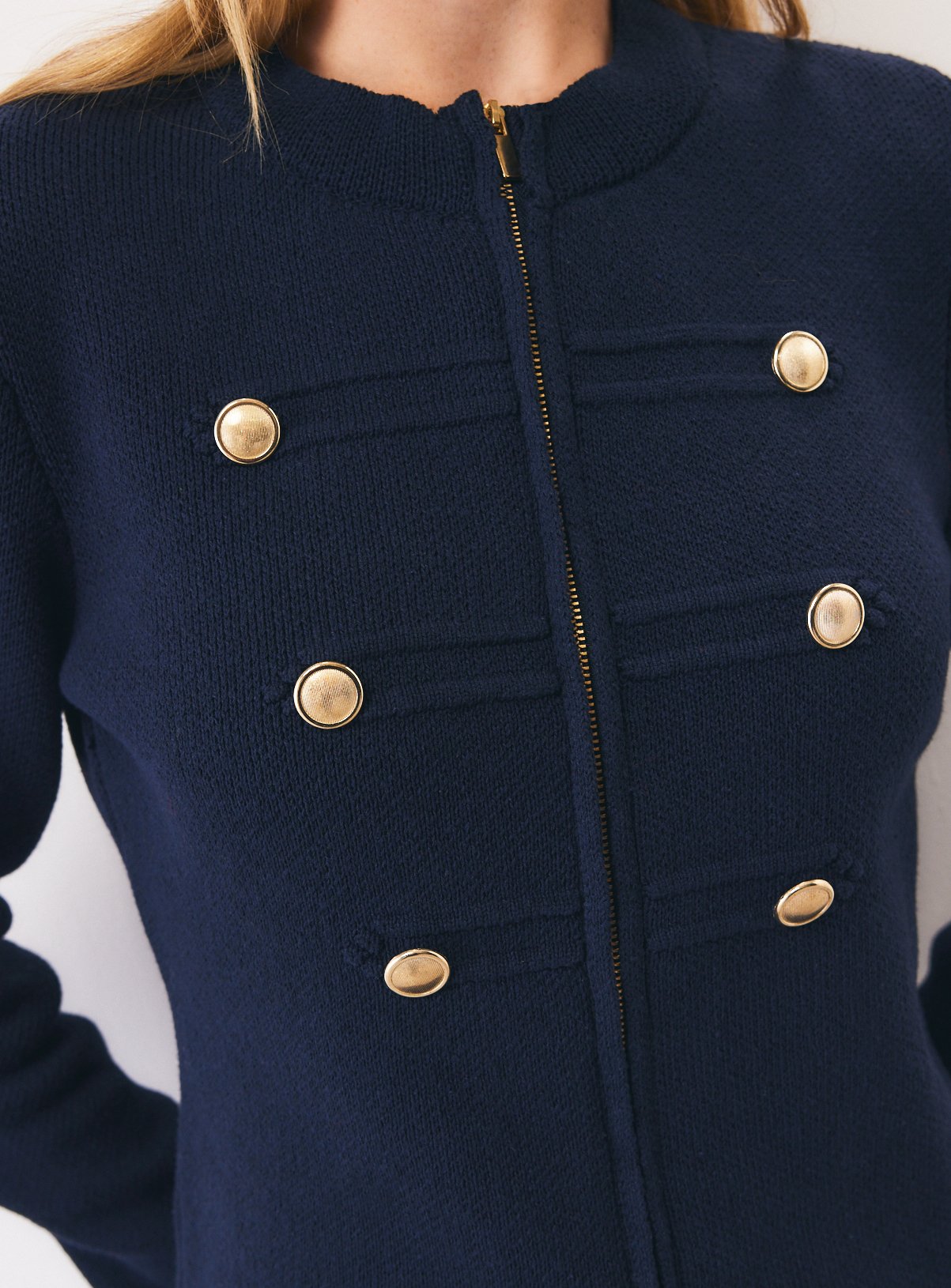 Navy Knitted Military Jacket M - Image 1 thumbnail