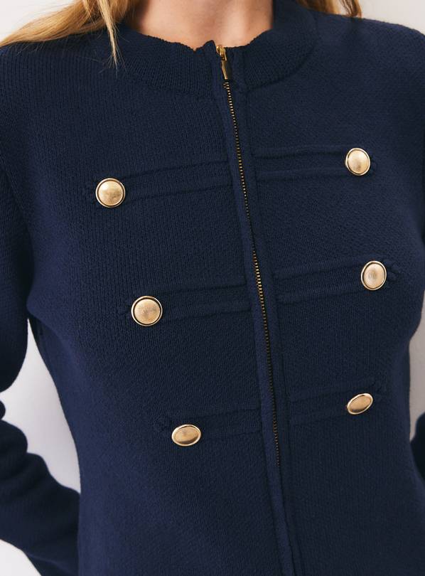 Navy Knitted Military Jacket M