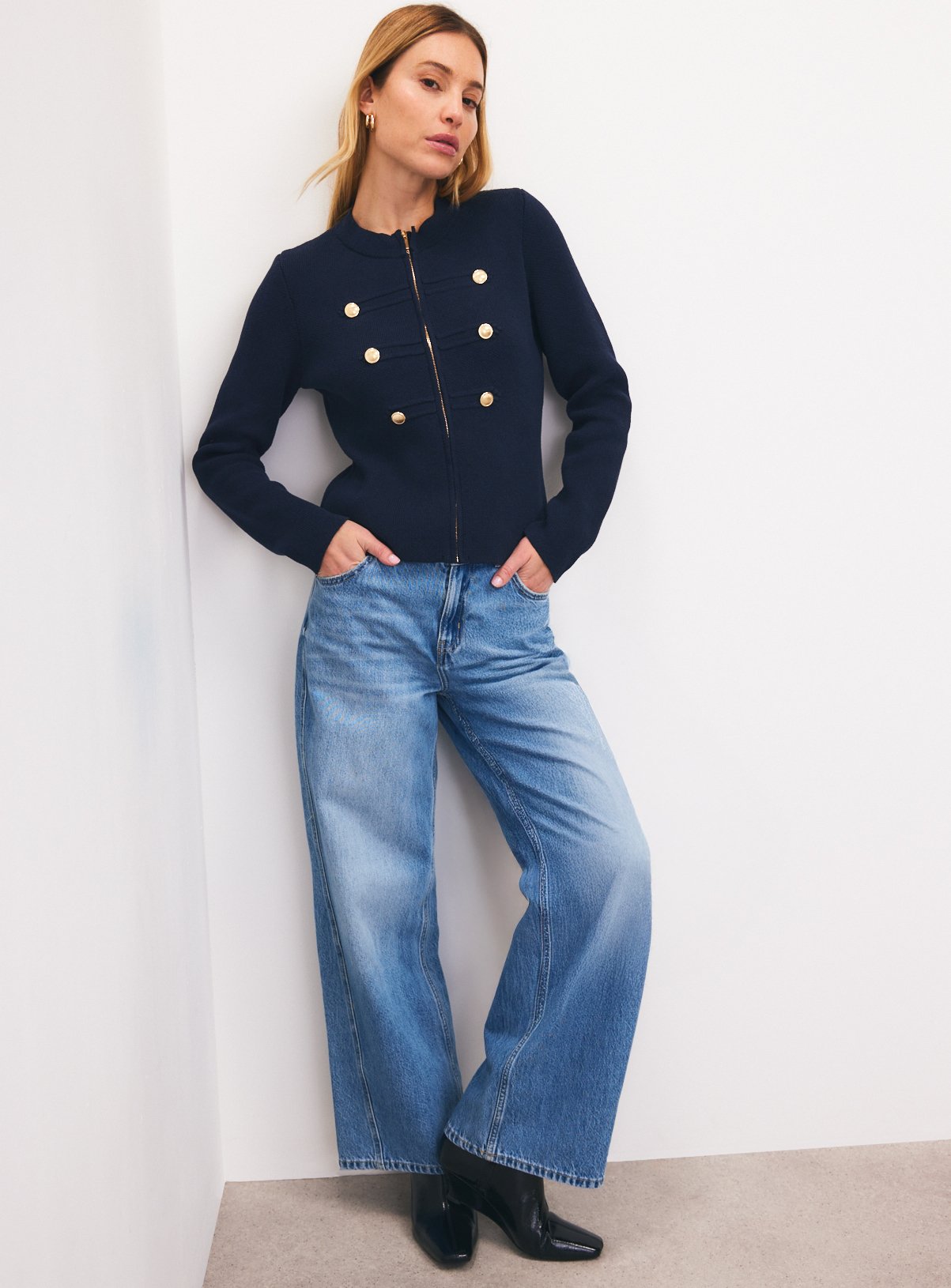 Navy Knitted Military Jacket M - Image 3 thumbnail