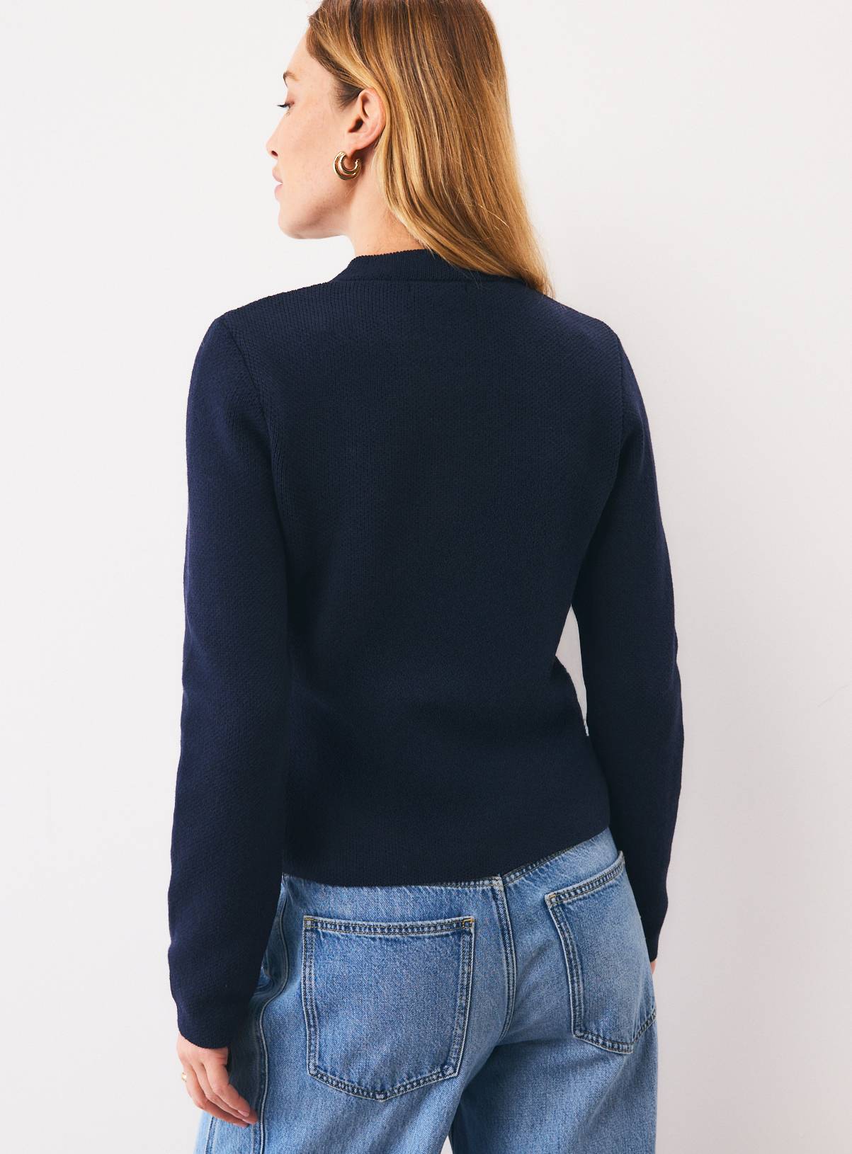 Navy Knitted Military Jacket L - Image 4