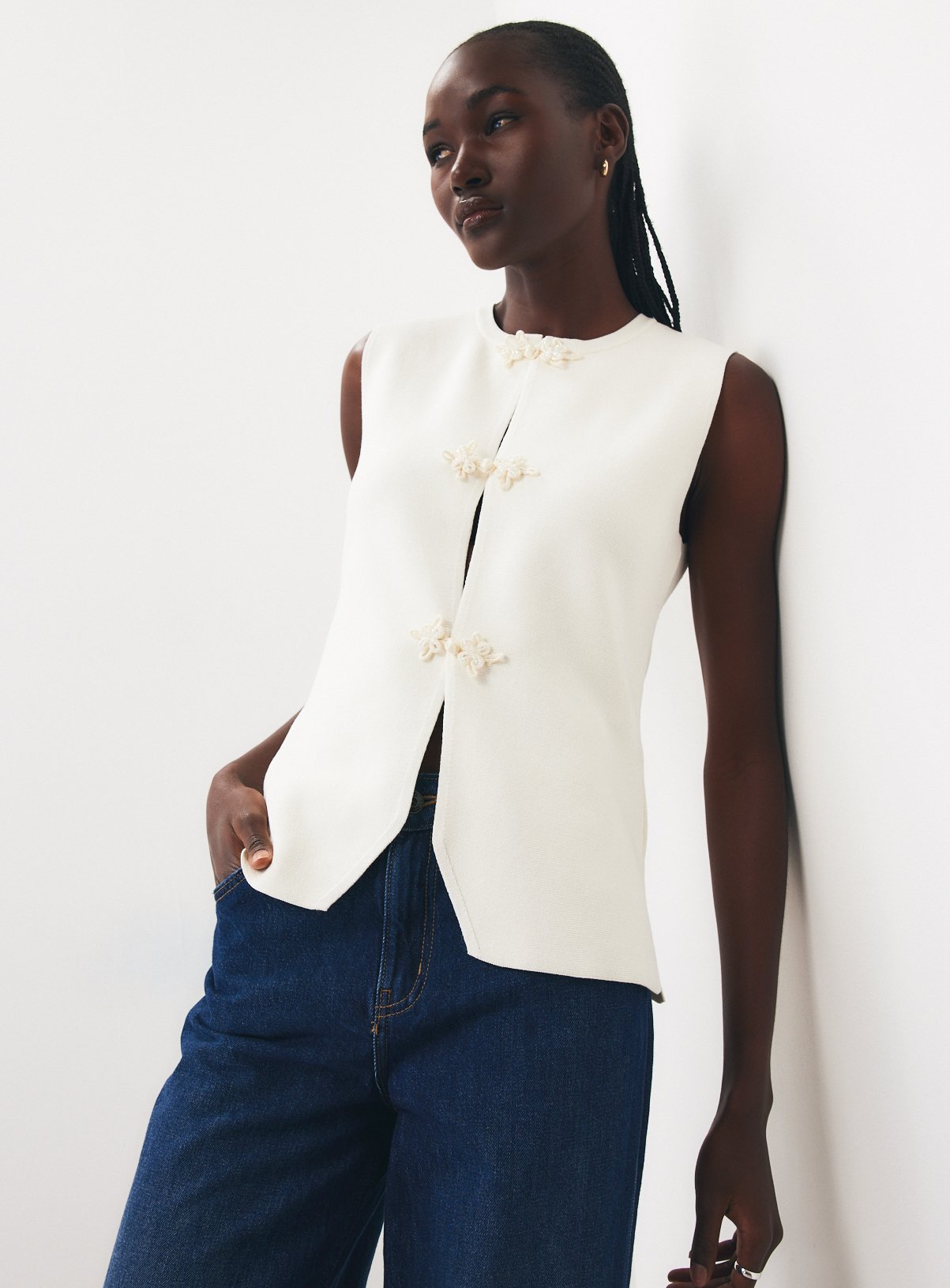 Cream Frogging Trim Waistcoat XXL - Image 1 thumbnail