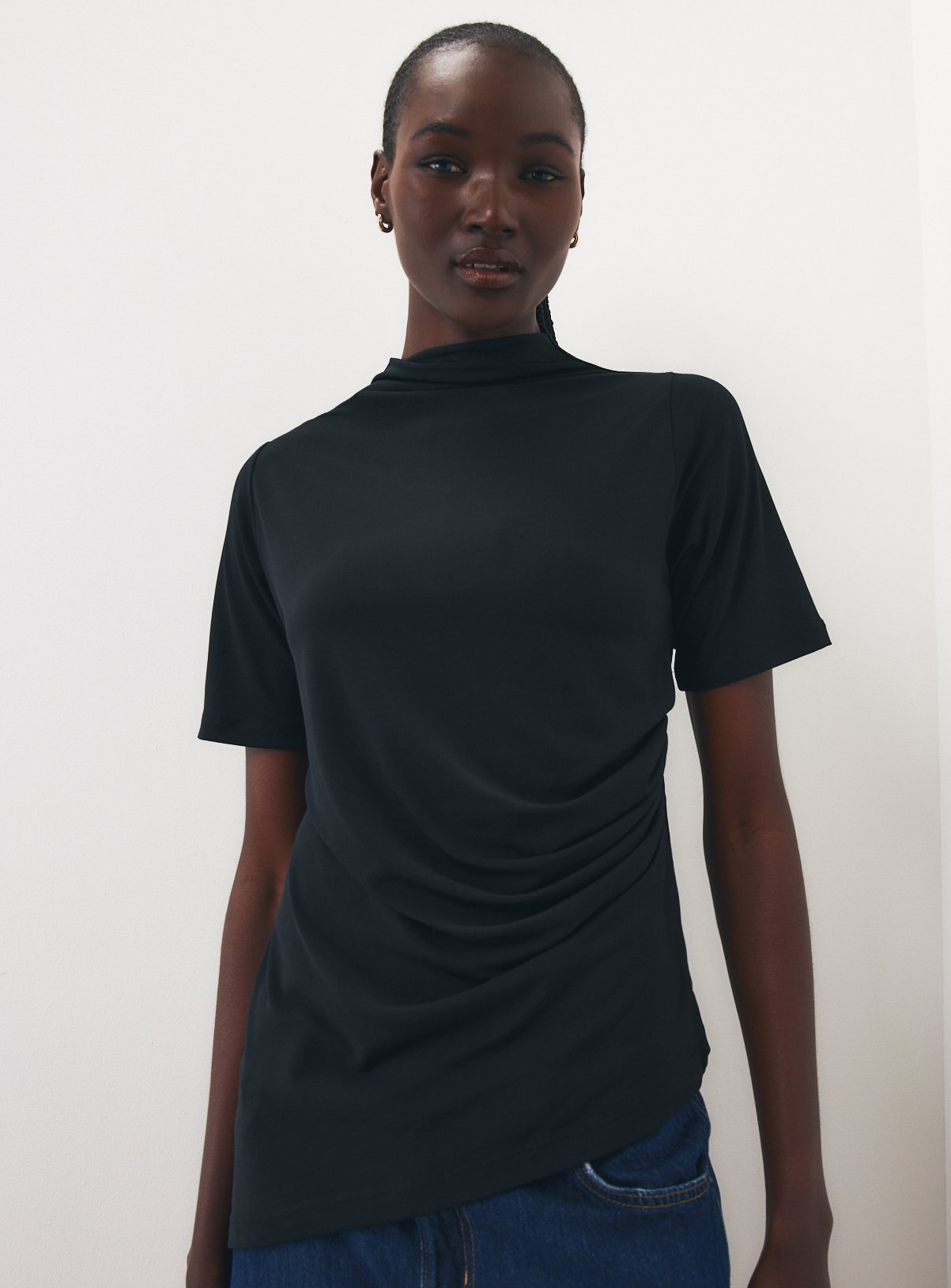 Navy Asymmetric Drapey Top S - Image 2 thumbnail