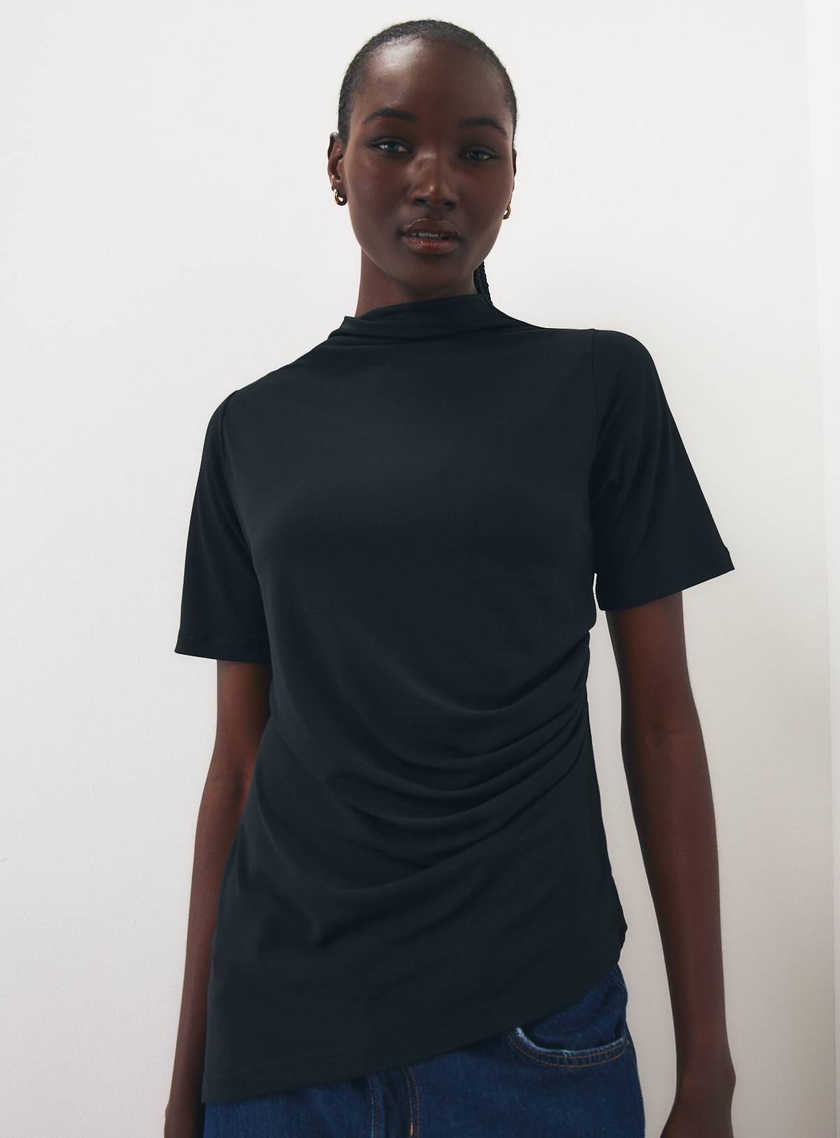 Navy Asymmetric Drapey Top S - Image 2