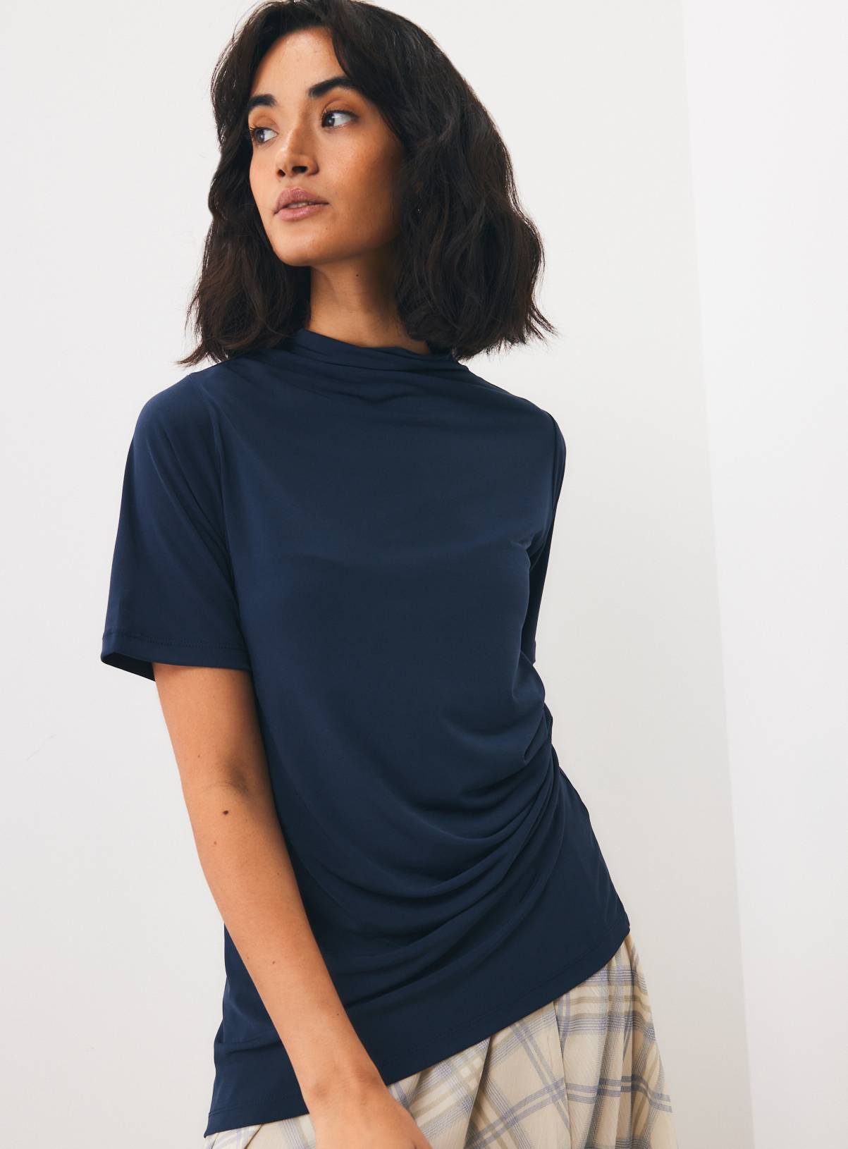 Navy Asymmetric Drapey Top L - Image 1