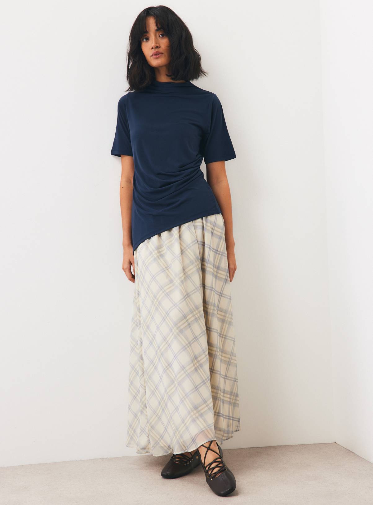 Navy Asymmetric Drapey Top L - Image 2