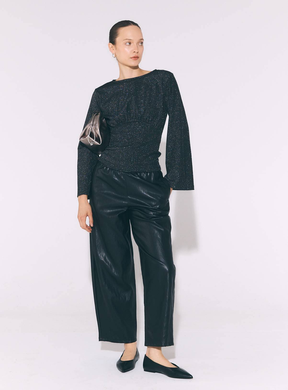 Black Sparkle Cinch Waist Top XL - Image 2