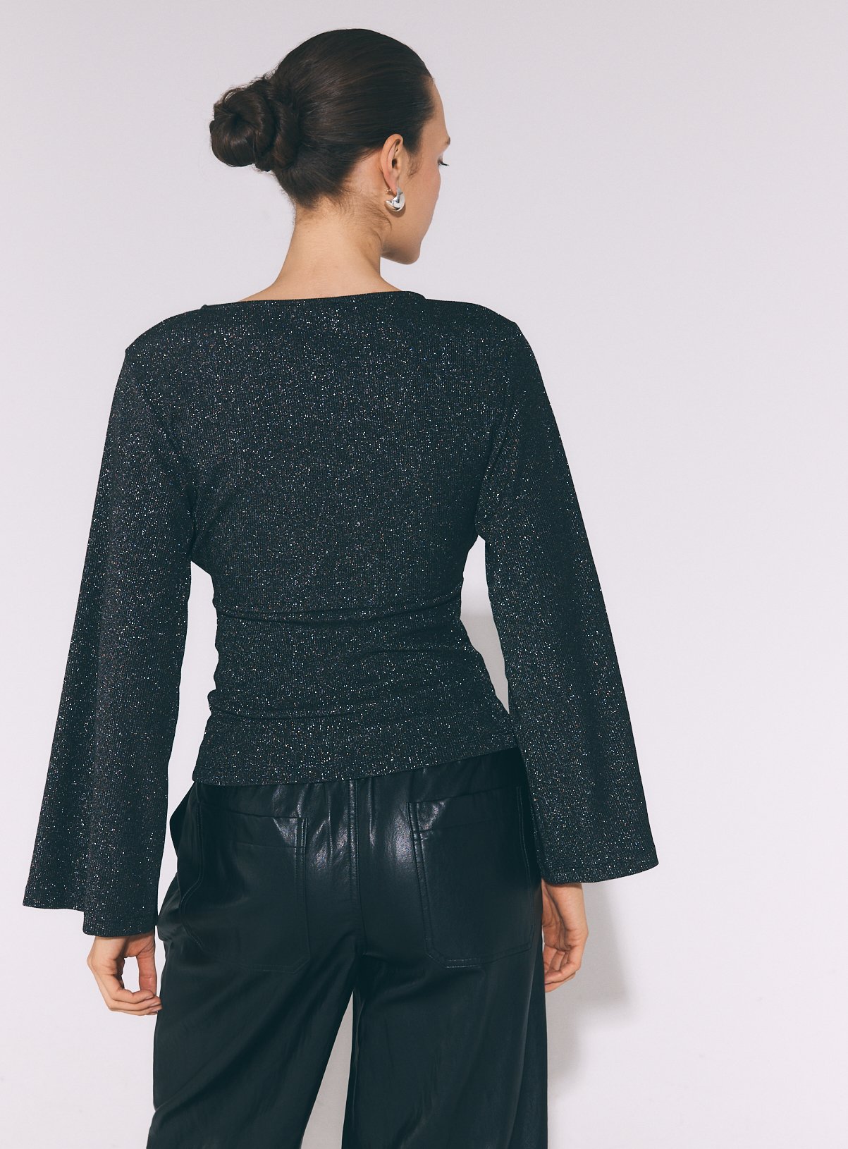 Black Sparkle Cinch Waist Top XL - Image 4 thumbnail