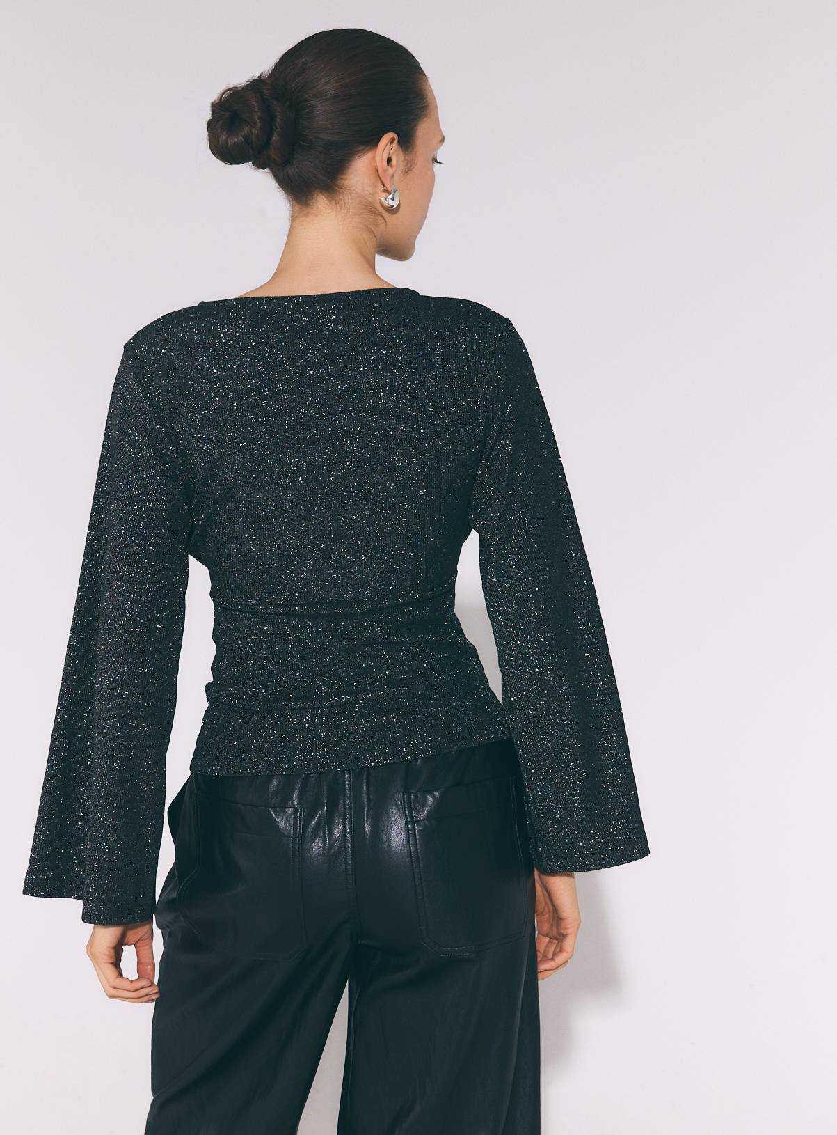Black Sparkle Cinch Waist Top XL - Image 4