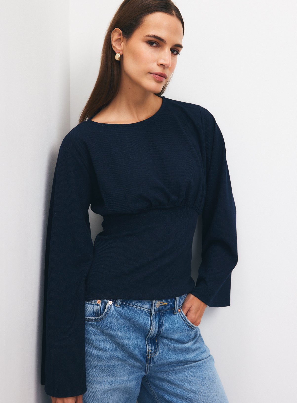 Navy Sparkle Cinch Waist Top L - Image 3 thumbnail