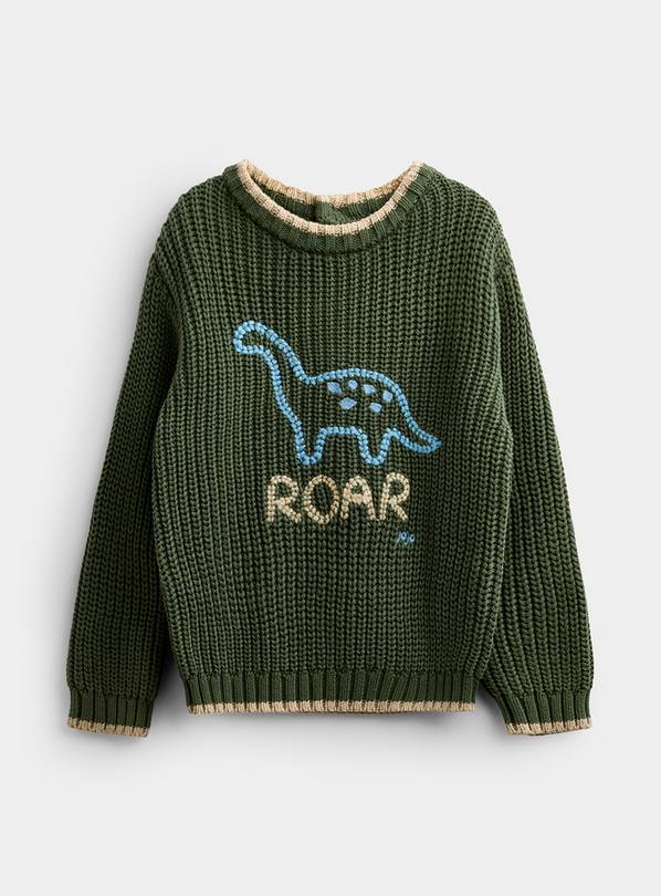 JOJO MAMAN BÉBÉ Dino Embroidered Knitted Jumper Khaki Green 6-12 months