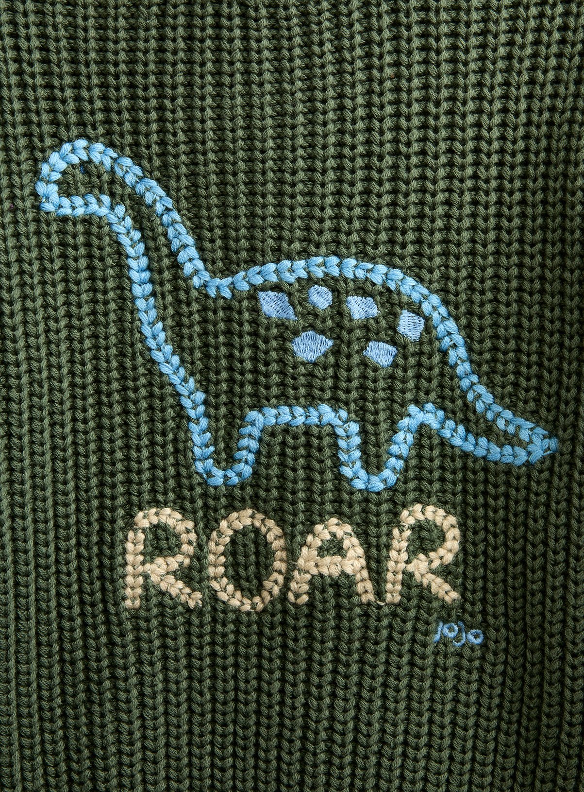 JOJO MAMAN BÉBÉ Dino Embroidered Knitted Jumper Khaki Green 18-24 Months - Image 2 thumbnail