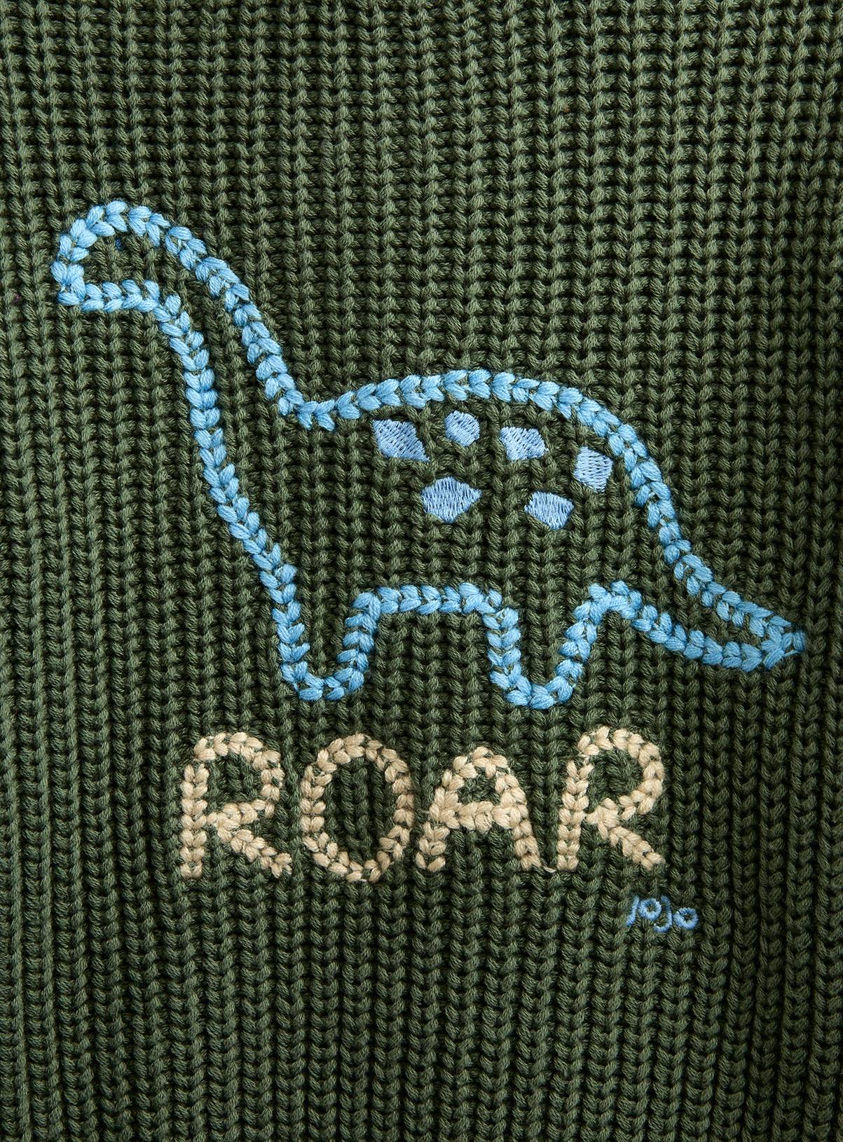 JOJO MAMAN BÉBÉ Dino Embroidered Knitted Jumper Khaki Green 18-24 Months - Image 2