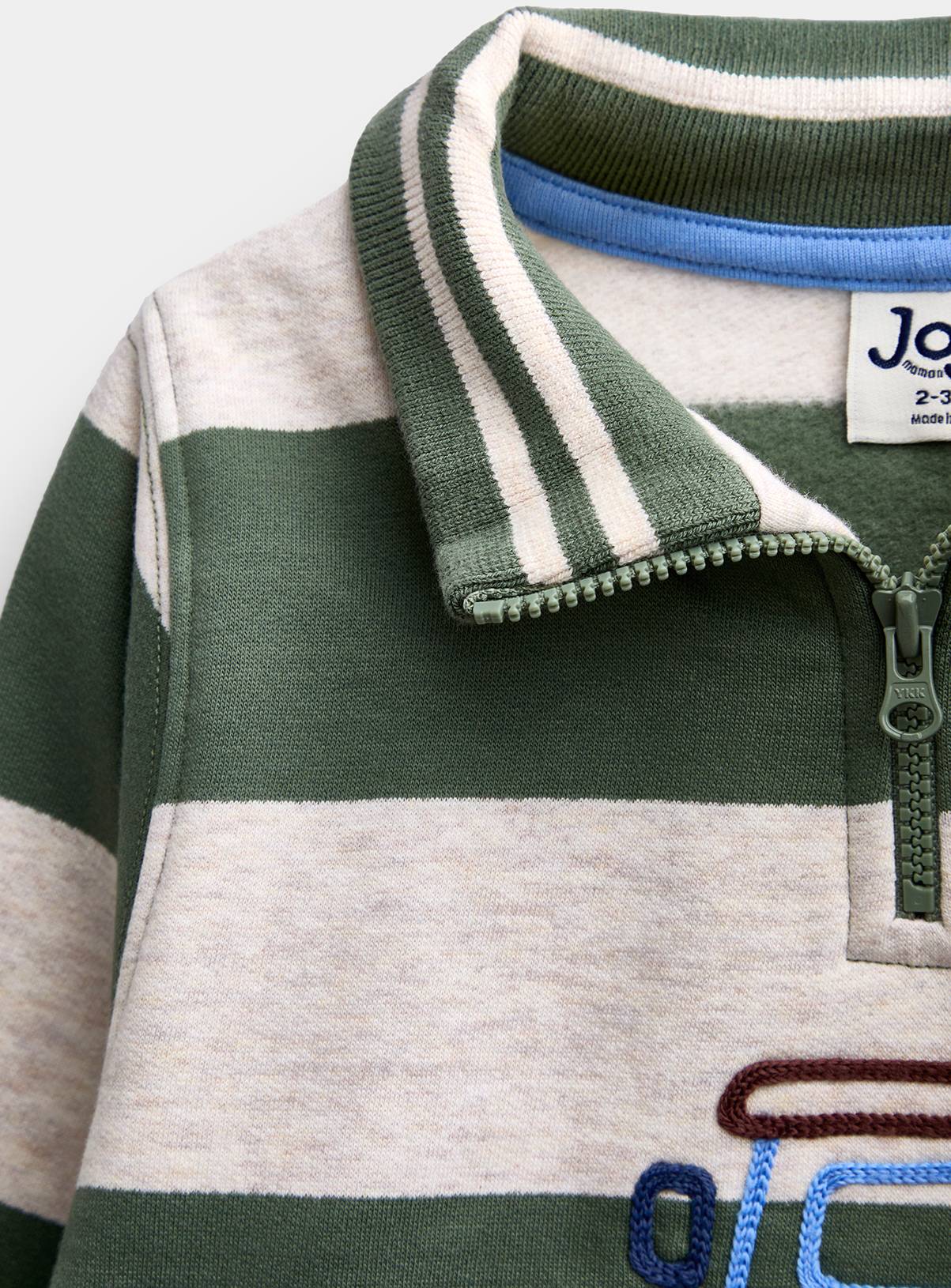 JOJO MAMAN BÉBÉ Tractor Embroidered Half Zip Sweatshirt Khaki Green 2-3 Years - Image 3