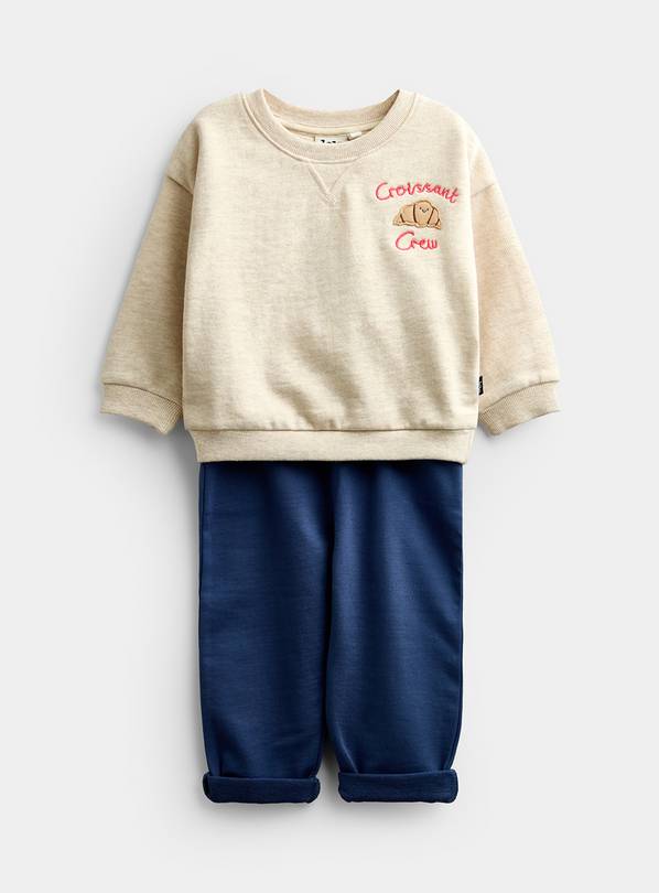 JOJO MAMAN BÉBÉ 2 Piece Croissant Club Sweatshirt and Jogger Set Oatmeal Marl 6-12 months