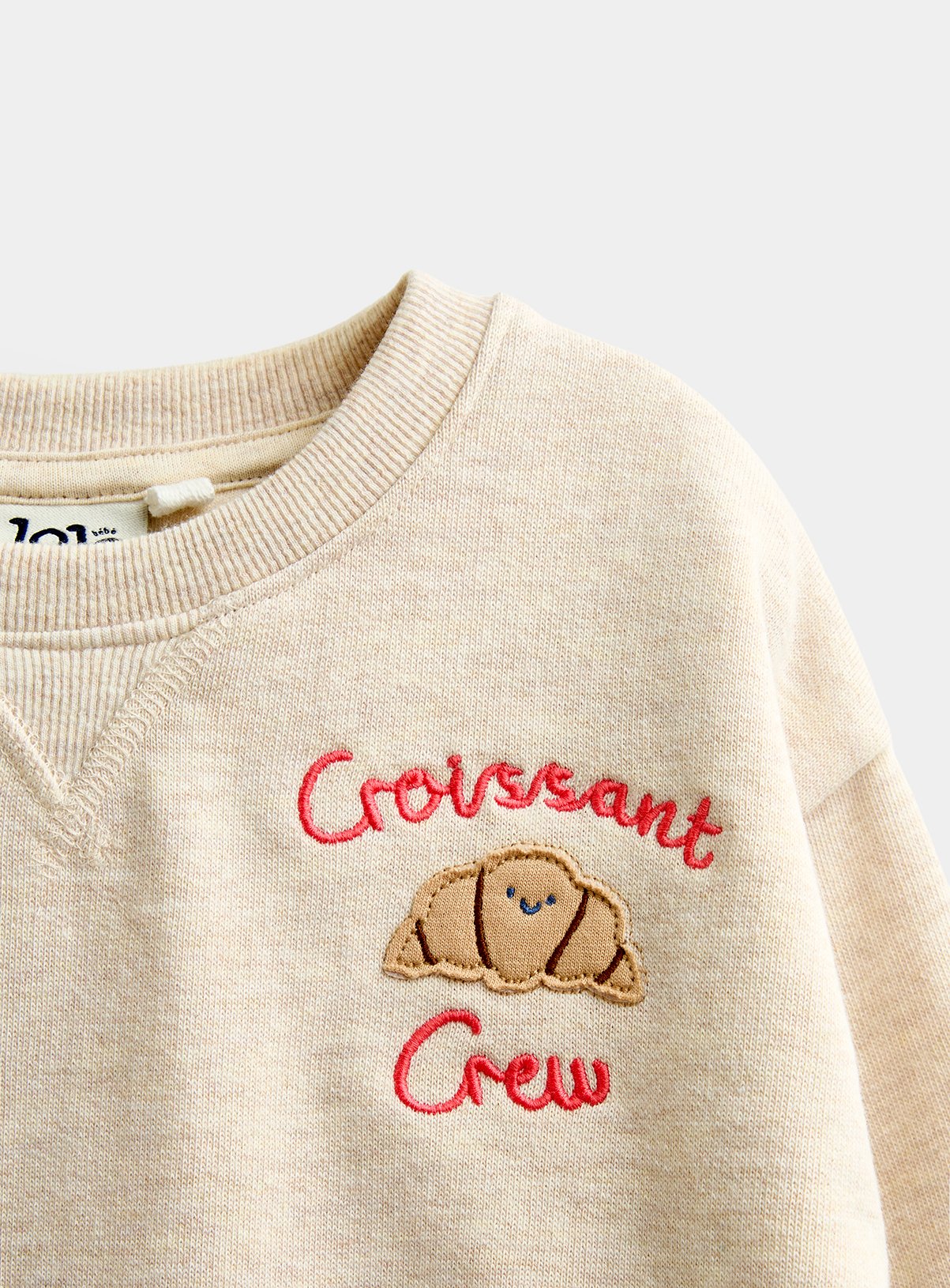 JOJO MAMAN BÉBÉ 2 Piece Croissant Club Sweatshirt and Jogger Set Oatmeal Marl 6-12 months - Image 5 thumbnail