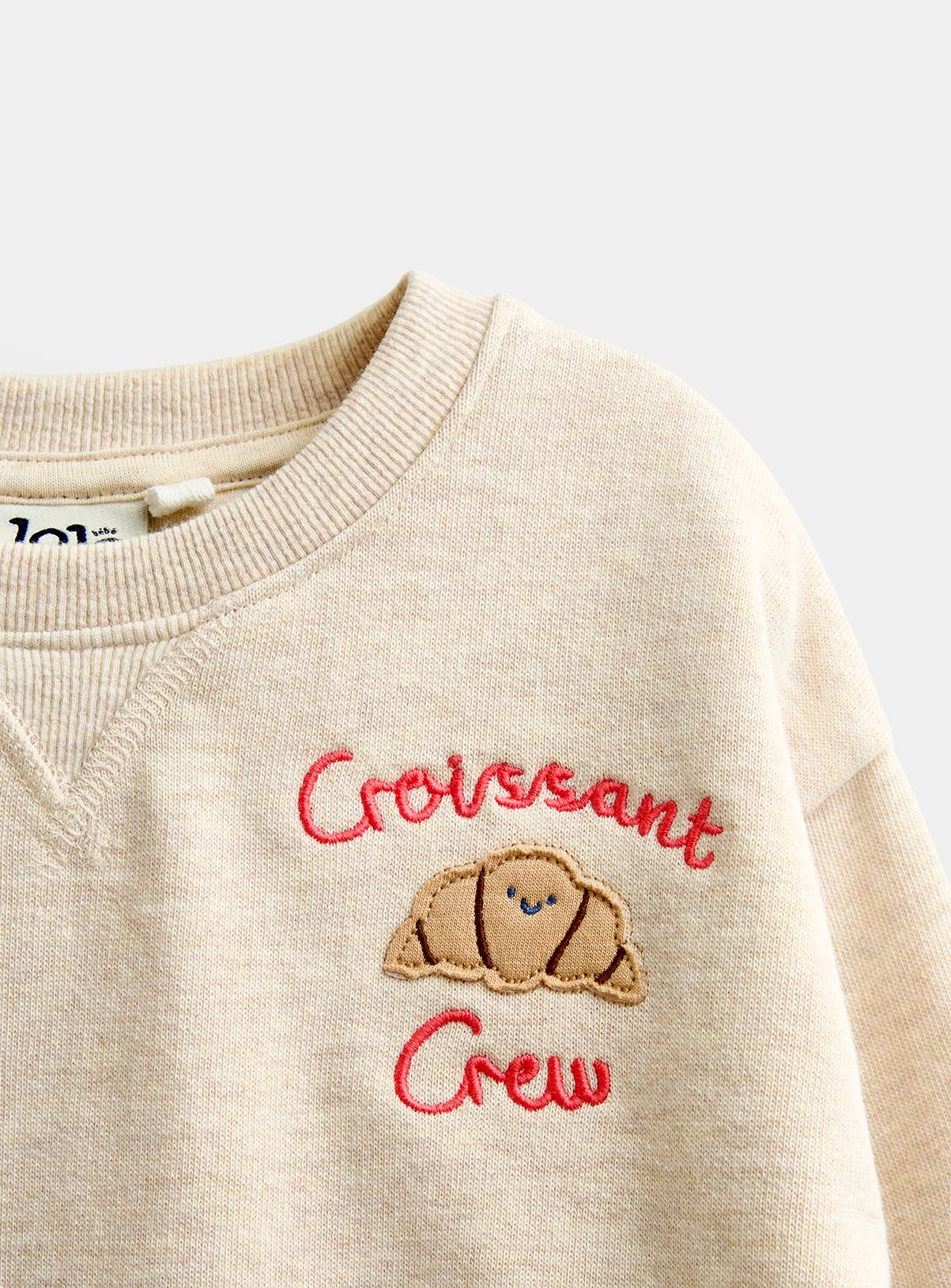 JOJO MAMAN BÉBÉ 2 Piece Croissant Club Sweatshirt and Jogger Set Oatmeal Marl 6-12 months - Image 5