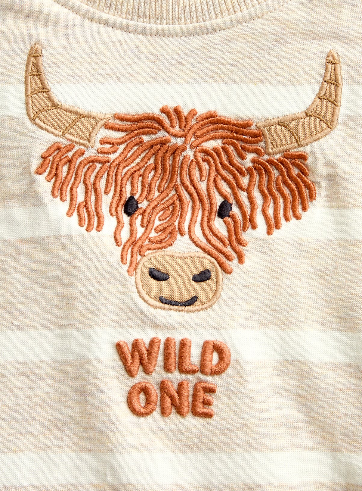 JOJO MAMAN BÉBÉ Wild One Highland Cow Embroidered Top Oatmeal Marl 18-24 months - Image 2 thumbnail