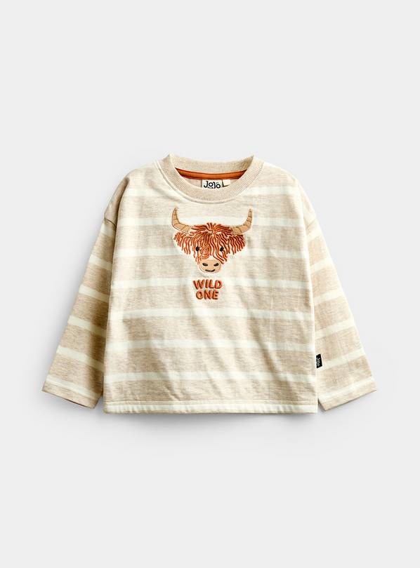 JOJO MAMAN BÉBÉ Wild One Highland Cow Embroidered Top Oatmeal Marl 18-24 months
