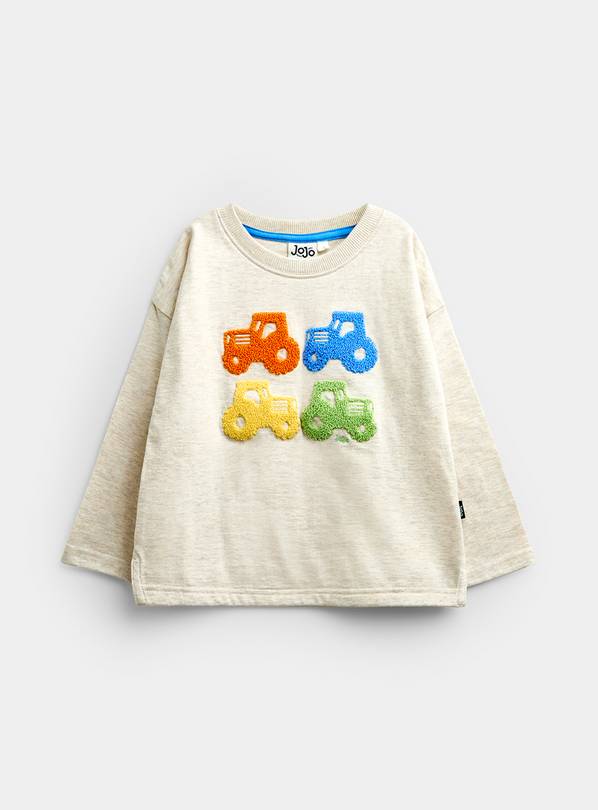JOJO MAMAN BÉBÉ Boucle Tractor Applique Top Oatmeal Marl 12-18 months