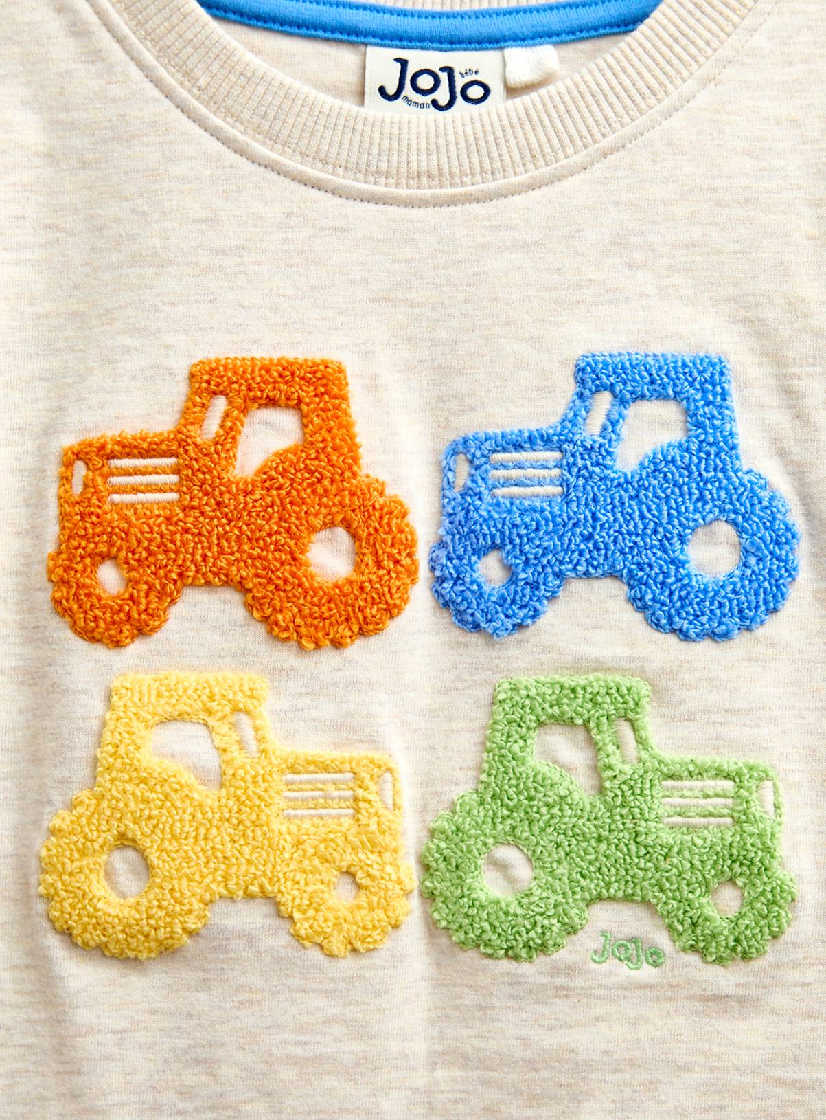 JOJO MAMAN BÉBÉ Boucle Tractor Applique Top Oatmeal Marl 12-18 months - Image 2