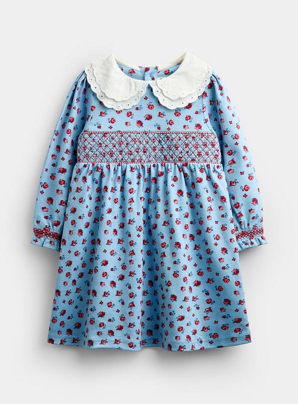 JOJO MAMAN BÉBÉ Red Ditsy Floral Smocked Dress Mid Blue 2-3 Years