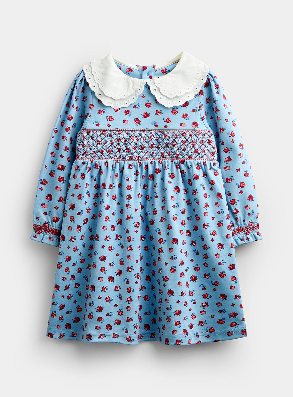 JOJO MAMAN BÉBÉ Red Ditsy Floral Smocked Dress Mid Blue 2-3 Years - Image 1