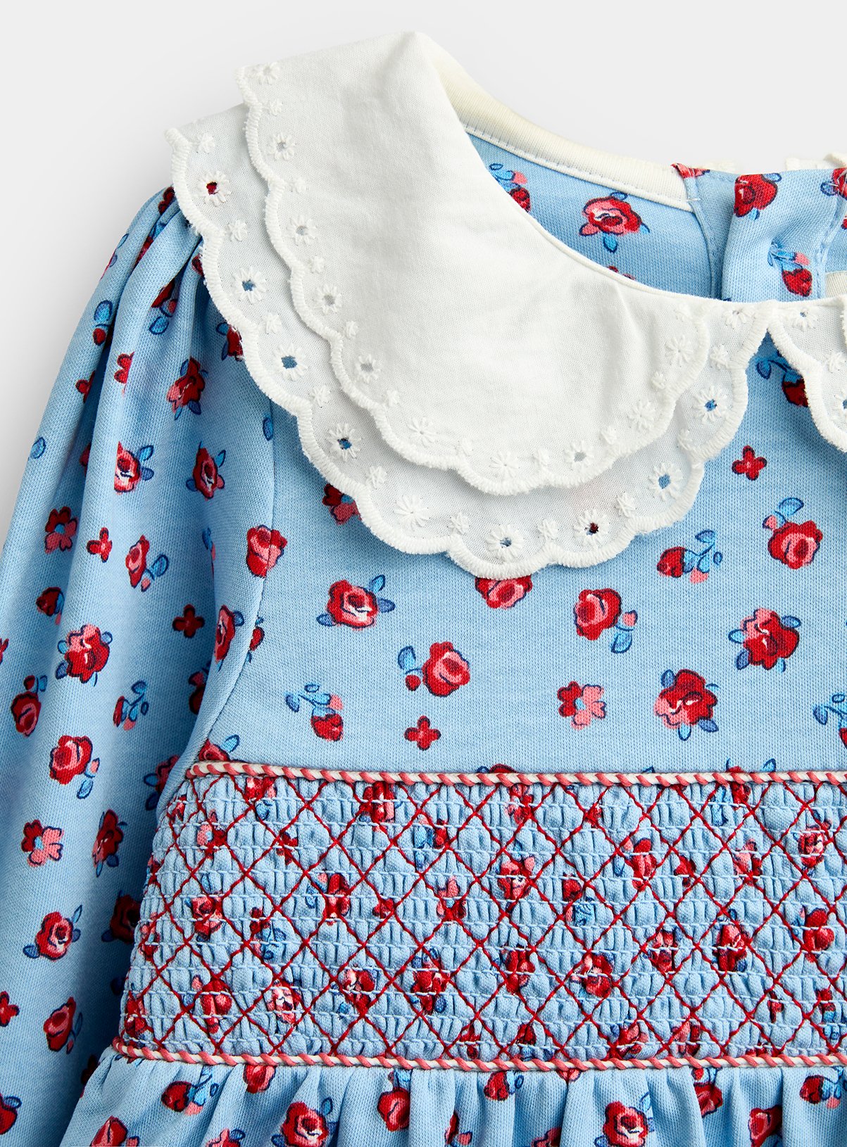 JOJO MAMAN BÉBÉ Red Ditsy Floral Smocked Dress Mid Blue 2-3 Years - Image 2 thumbnail