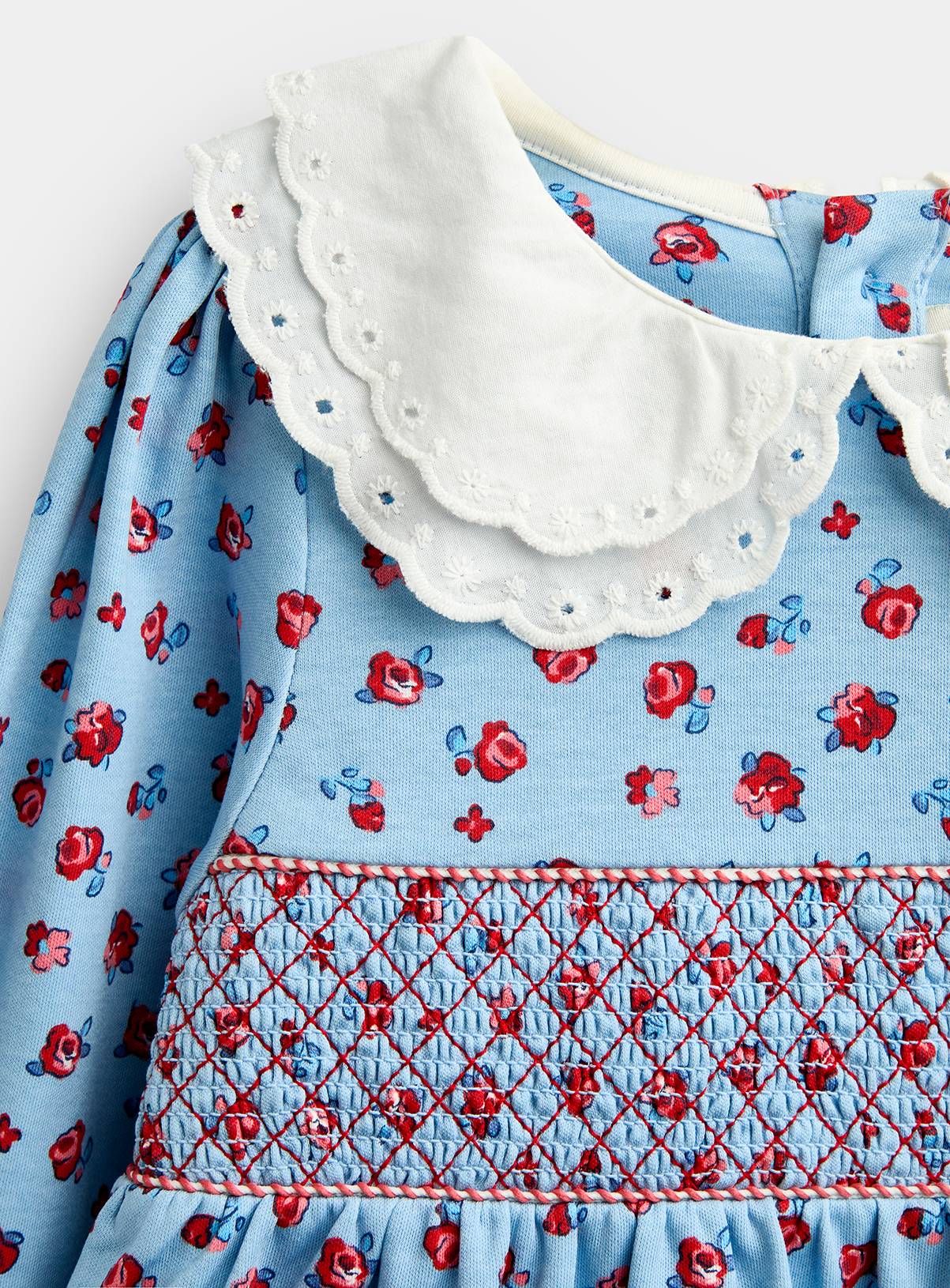 JOJO MAMAN BÉBÉ Red Ditsy Floral Smocked Dress Mid Blue 2-3 Years - Image 2