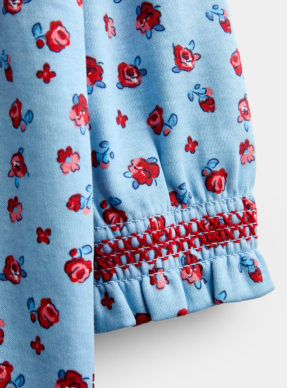 JOJO MAMAN BÉBÉ Red Ditsy Floral Smocked Dress Mid Blue 2-3 Years - Image 3 thumbnail