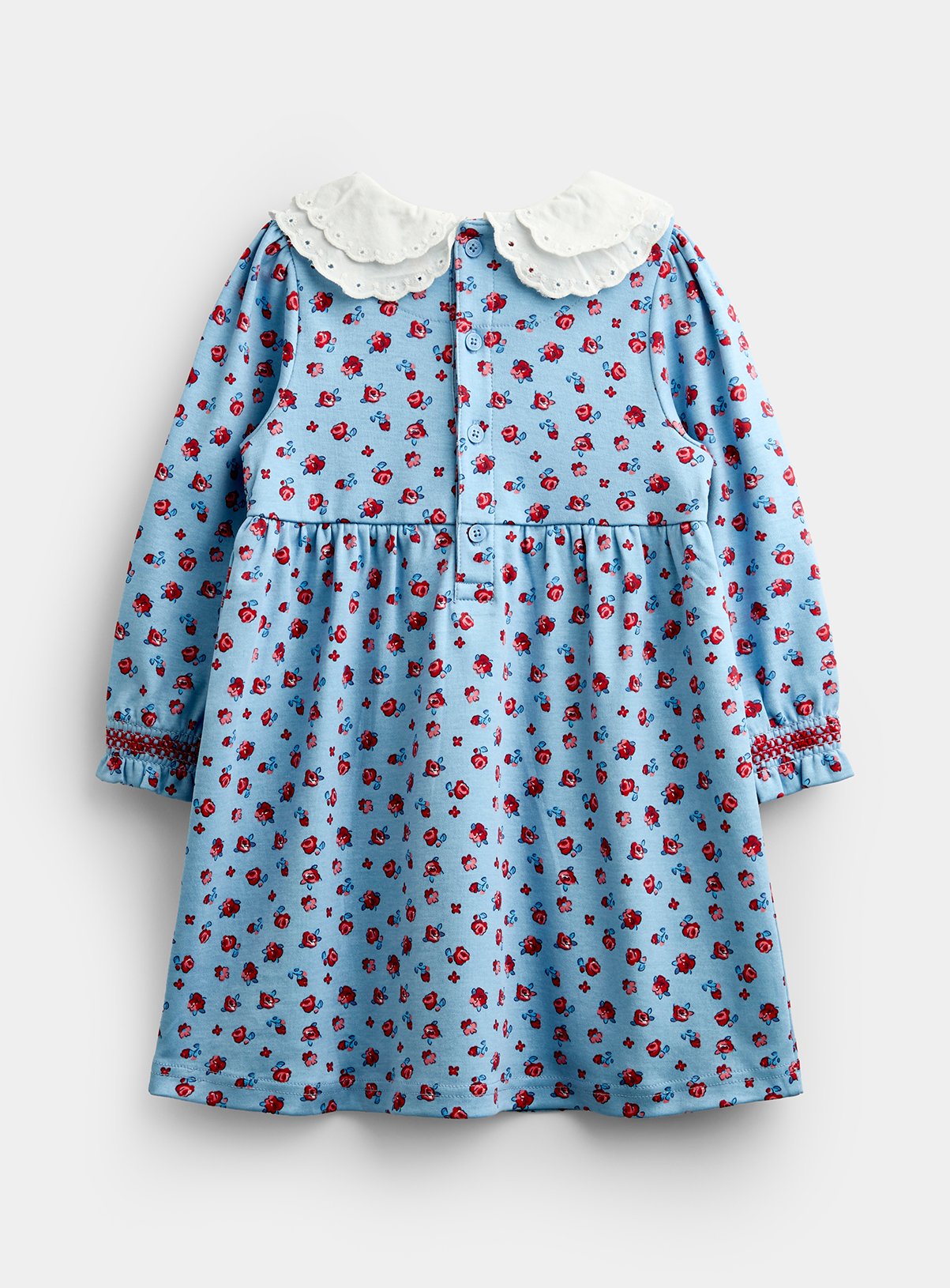 JOJO MAMAN BÉBÉ Red Ditsy Floral Smocked Dress Mid Blue 2-3 Years - Image 4 thumbnail