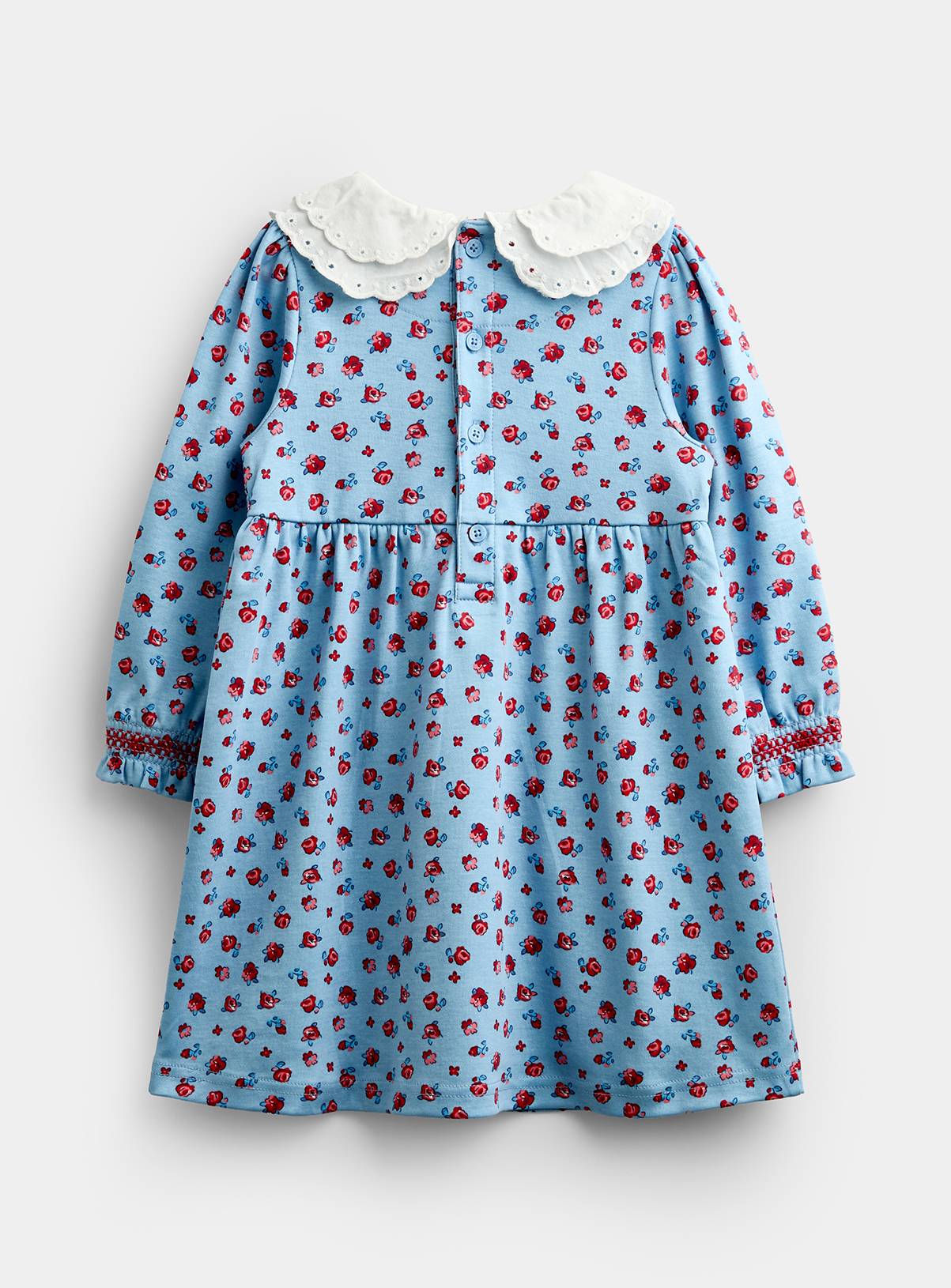 JOJO MAMAN BÉBÉ Red Ditsy Floral Smocked Dress Mid Blue 2-3 Years - Image 4