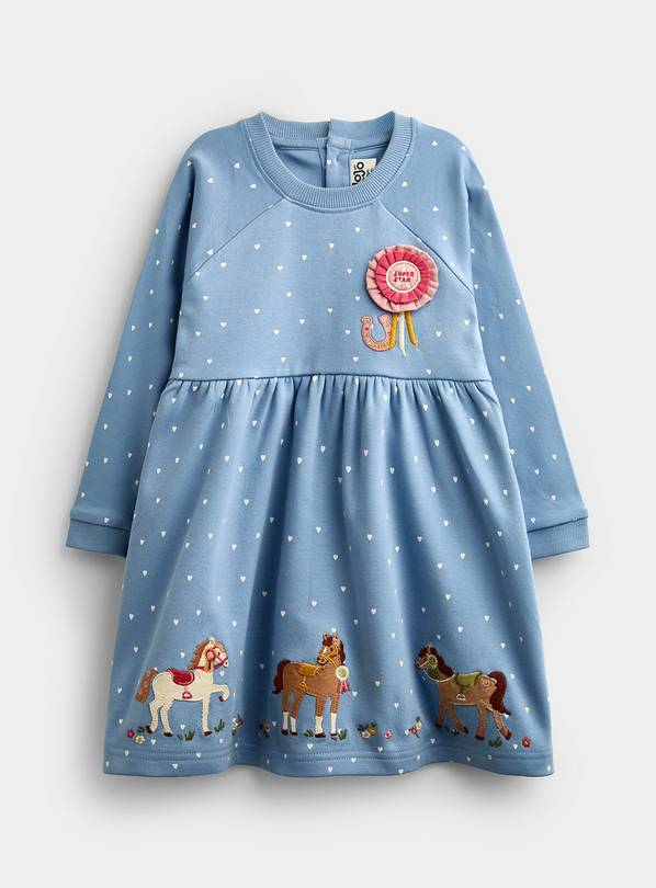 JOJO MAMAN BÉBÉ Horse Applique Button Front Dress Denim Blue 2-3 Years