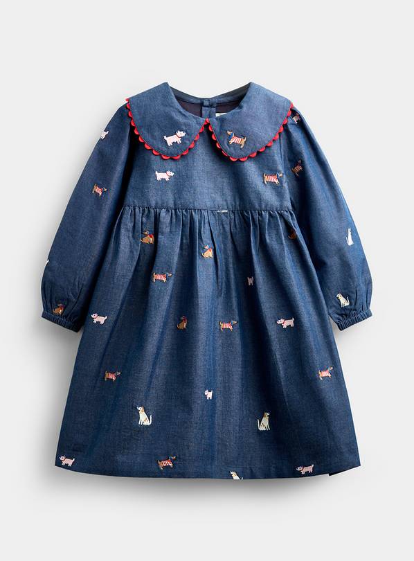 JOJO MAMAN BÉBÉ Pet Embroidered Chambray Dress Mid Wash Denim 2-3 Years