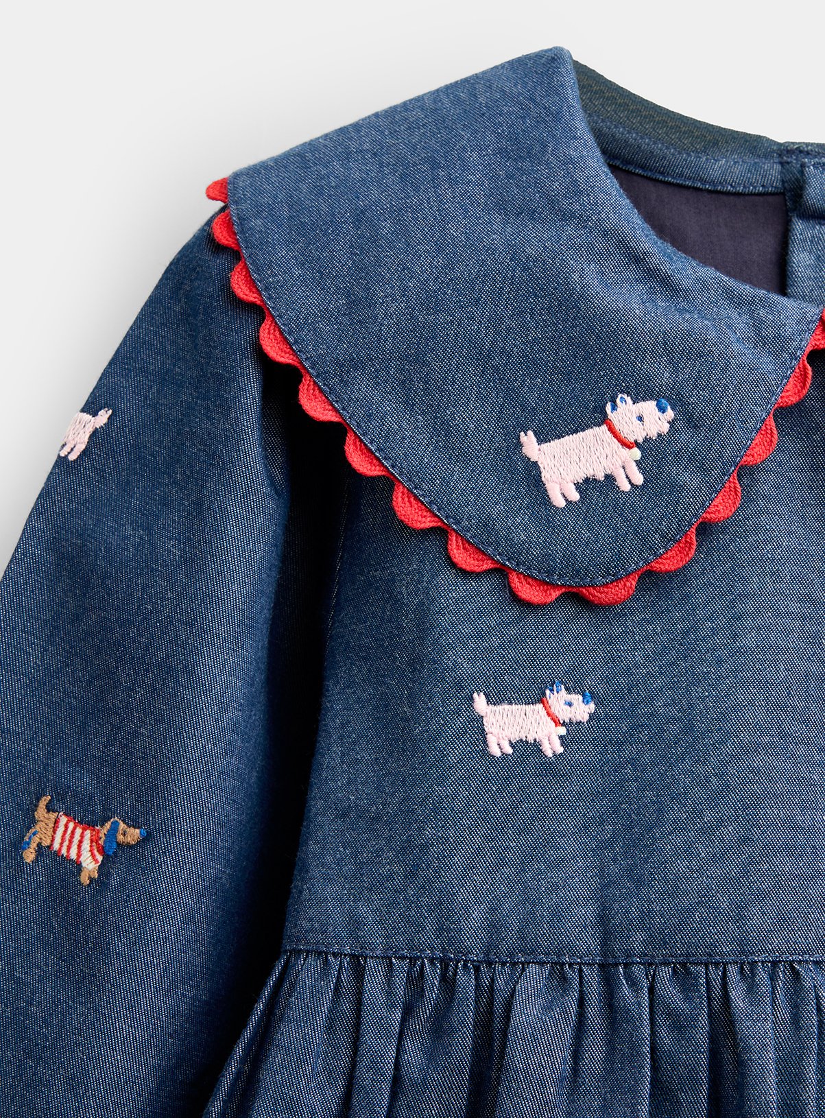 JOJO MAMAN BÉBÉ Pet Embroidered Chambray Dress Mid Wash Denim 2-3 Years - Image 2 thumbnail