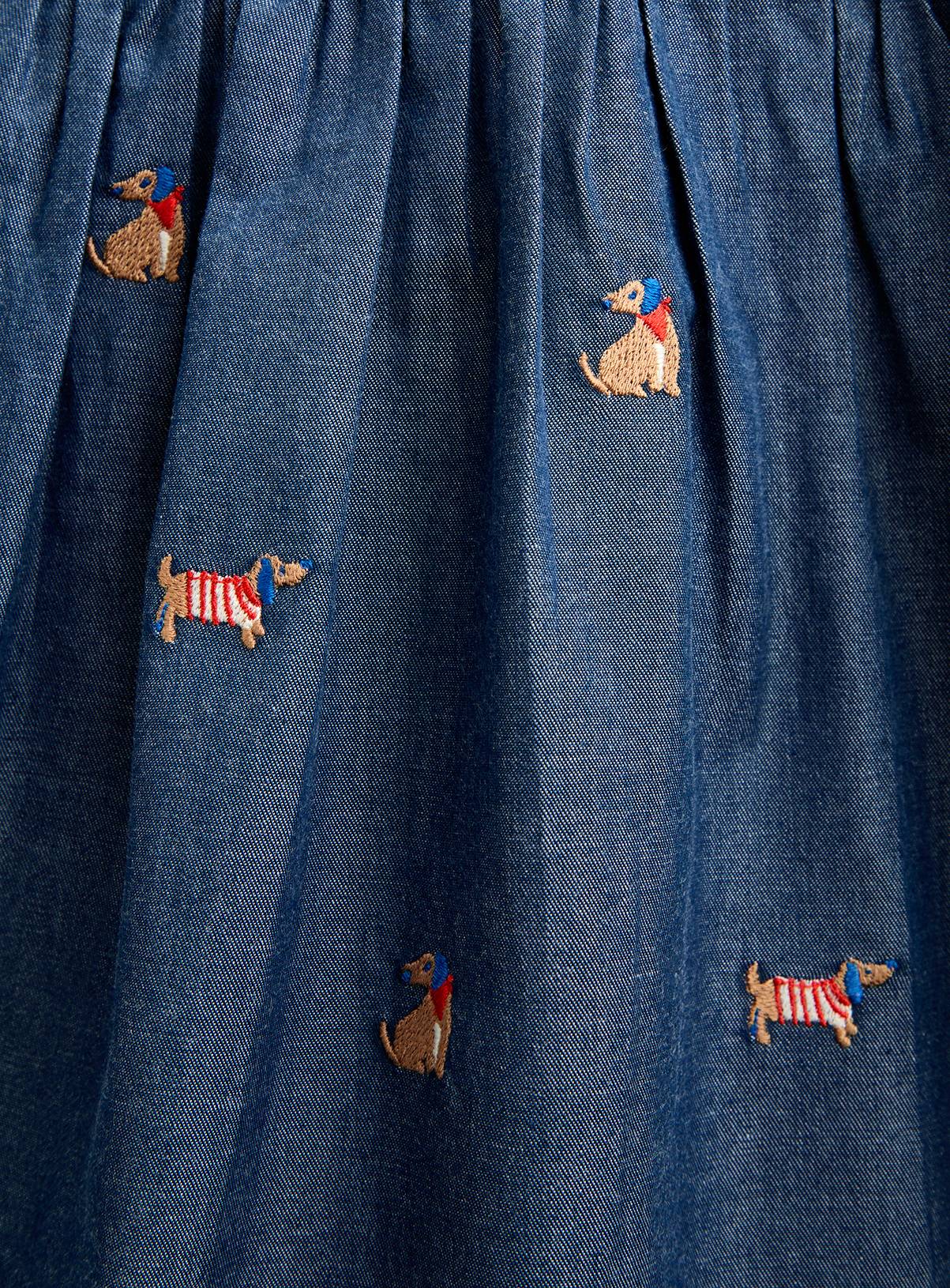 JOJO MAMAN BÉBÉ Pet Embroidered Chambray Dress Mid Wash Denim 2-3 Years - Image 3