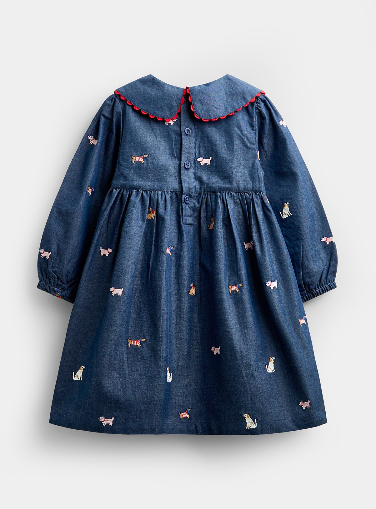 JOJO MAMAN BÉBÉ Pet Embroidered Chambray Dress Mid Wash Denim 2-3 Years - Image 4 thumbnail