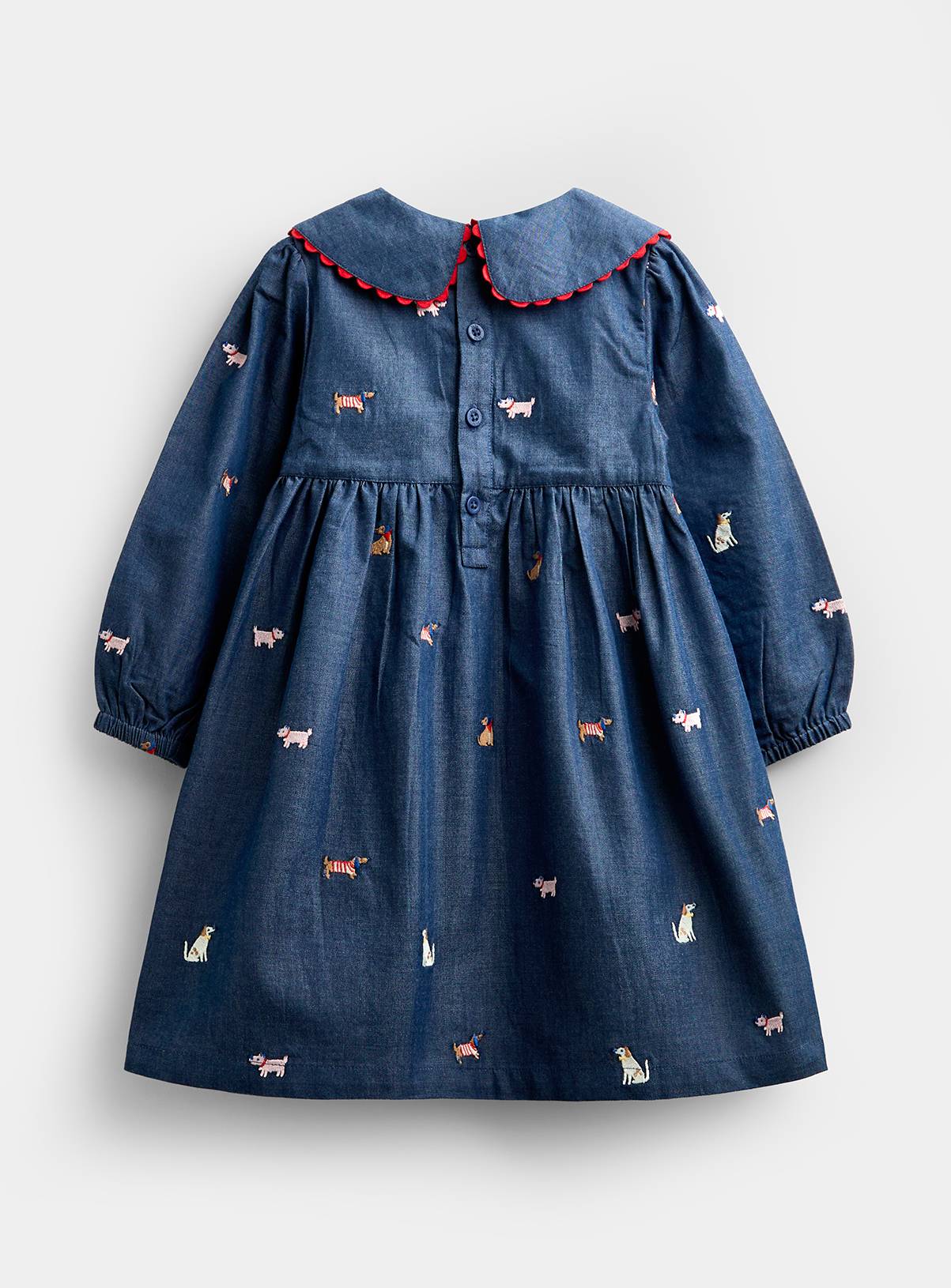 JOJO MAMAN BÉBÉ Pet Embroidered Chambray Dress Mid Wash Denim 2-3 Years - Image 4