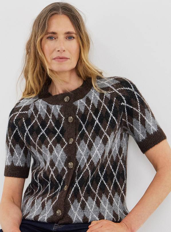 JD WILLIAMS Argyle Short Sleeve Cardigan 20-22