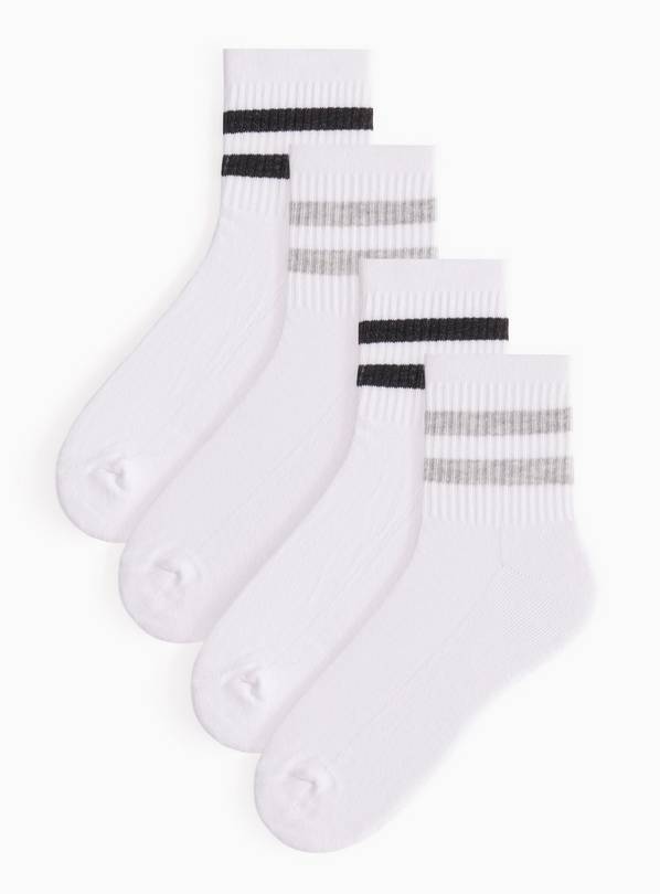 White Stripe Quarter Rib Sports Socks 4 Pack 6-8