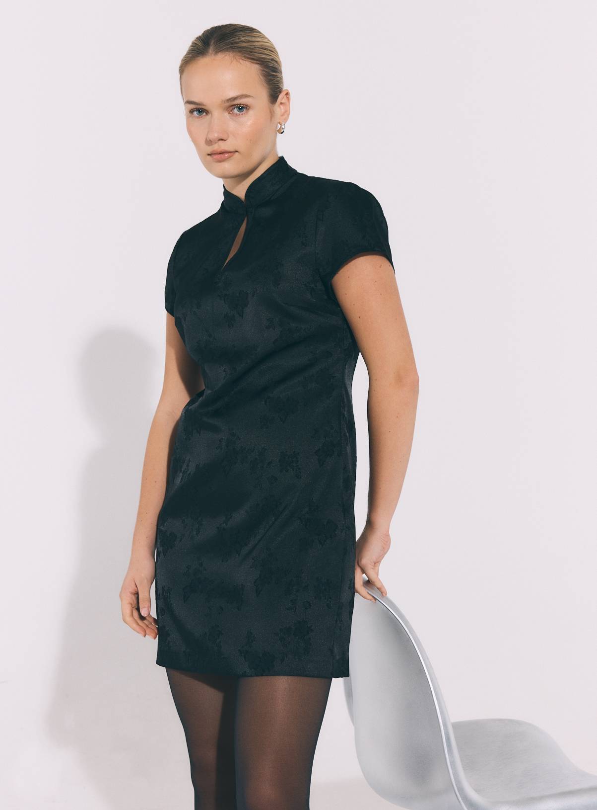 Black Mandarin Collar Mini Dress 8 - Image 1