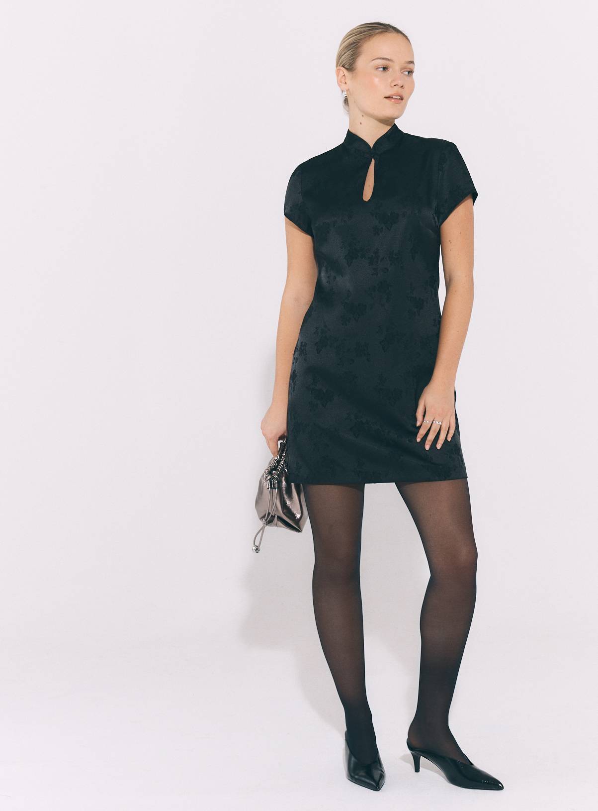 Black Mandarin Collar Mini Dress 8 - Image 2
