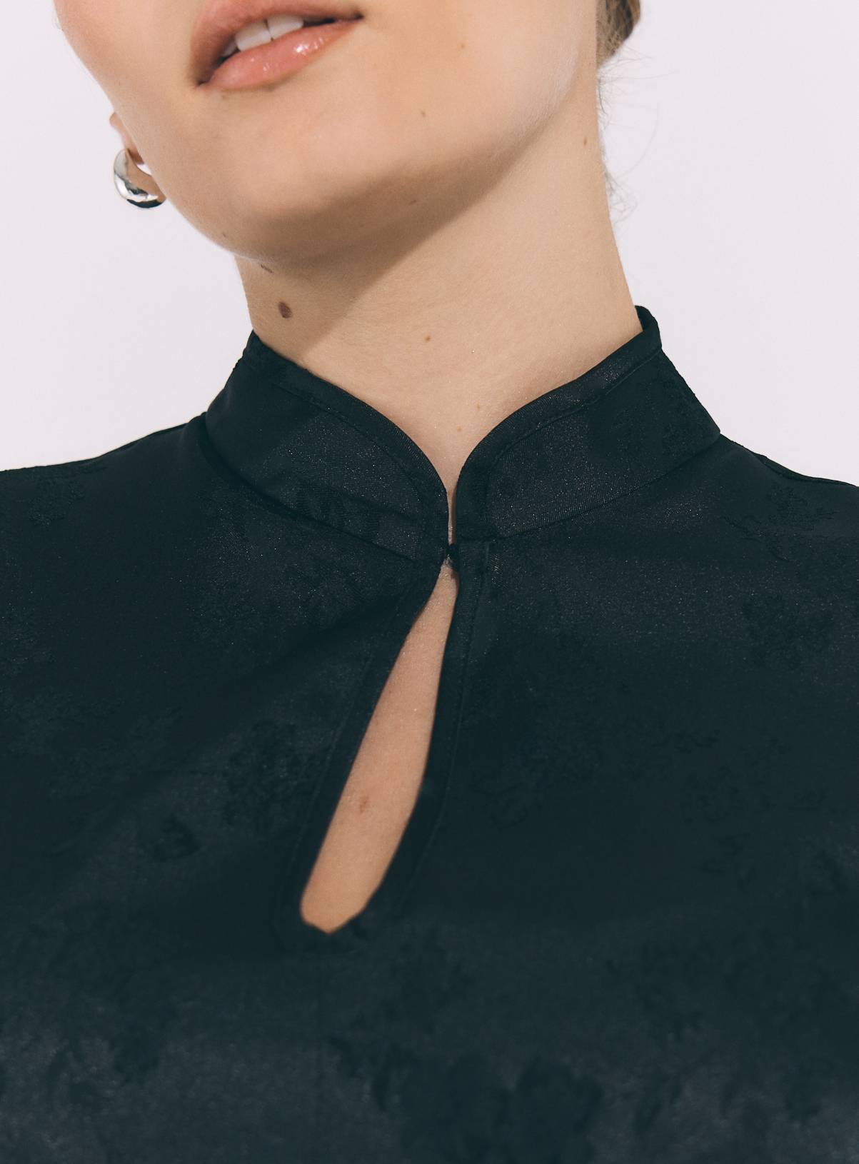 Black Mandarin Collar Mini Dress 8 - Image 3