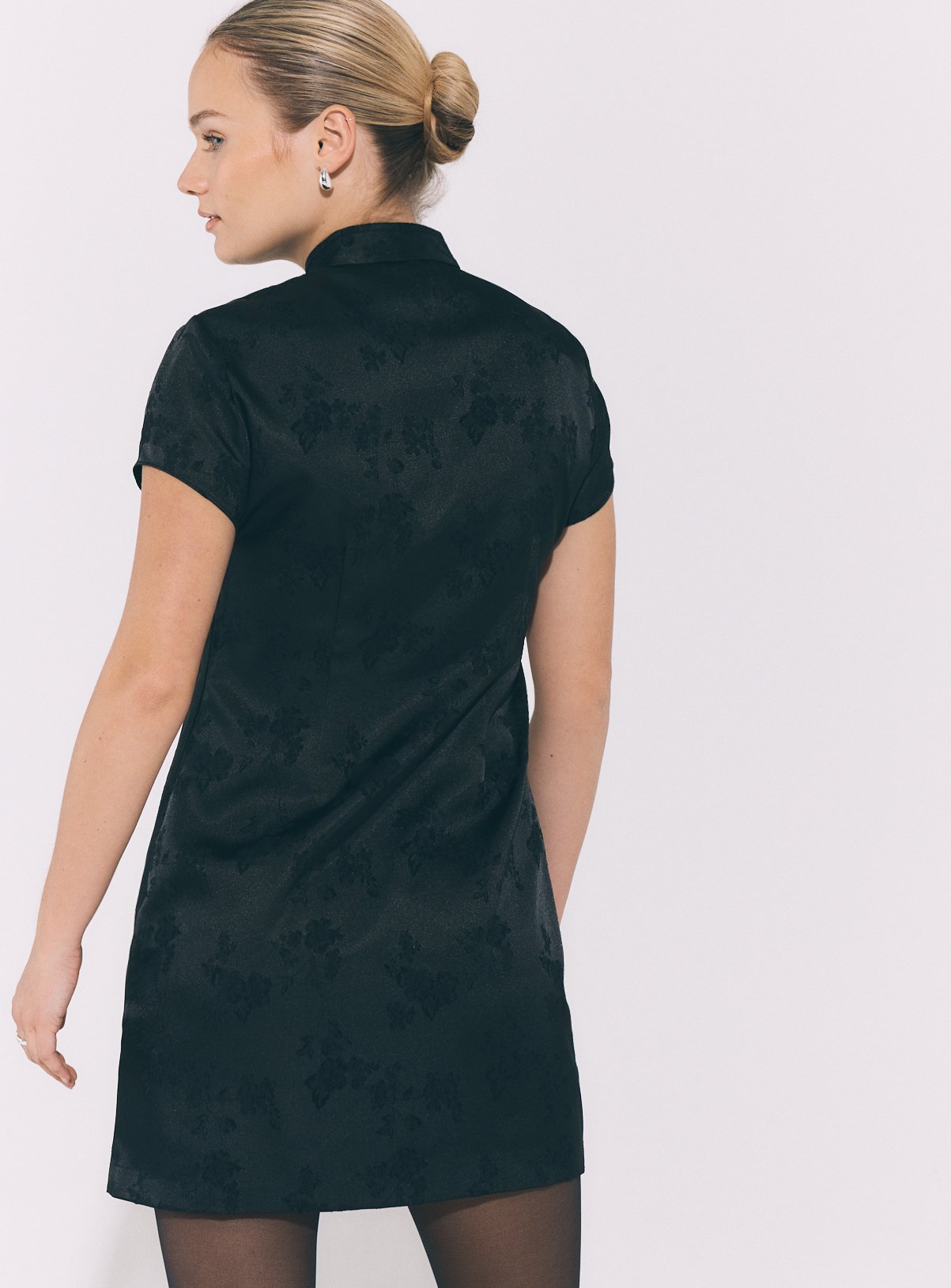 Black Mandarin Collar Mini Dress 8 - Image 4 thumbnail