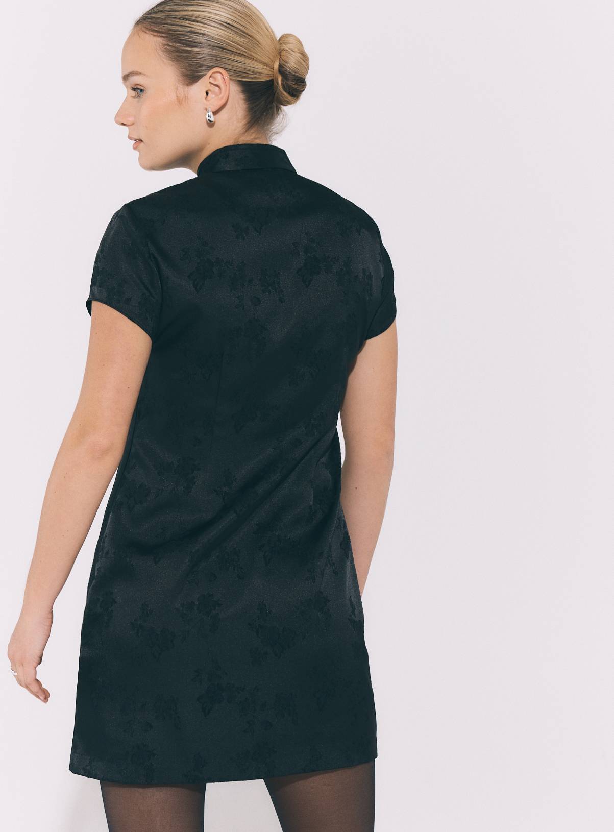 Black Mandarin Collar Mini Dress 8 - Image 4