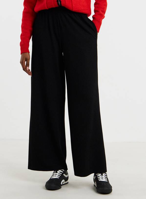 JD WILLIAMS Black Textured Jersey Wide Leg Trouser 12R