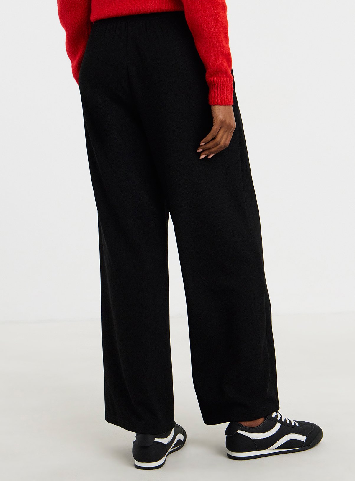 JD WILLIAMS Black Textured Jersey Wide Leg Trouser 28R - Image 2 thumbnail